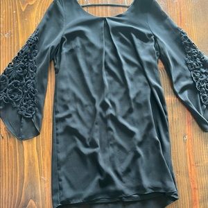 Black embroidered long sleeve dress